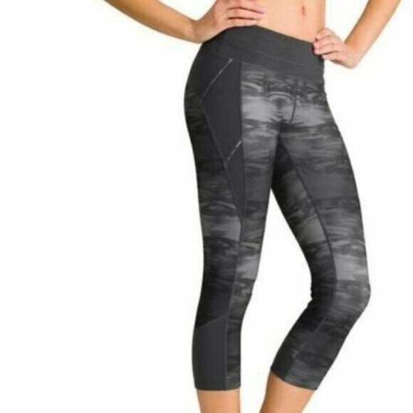 ATHLETA Womens leggings sz s flare connect capri gray black marble compression - Picture 2 of 11